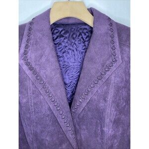 Vtg Suede Leather Duster Trench Jacket Purple Women's L Custom Tailored Bespoke